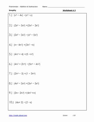 Adding and Subtracting Polynomials Worksheet Beautiful Adding and Subtracting Polynomials Worksheets and Answers