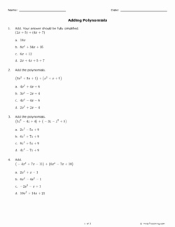 Adding and Subtracting Polynomials Worksheet Beautiful Adding Polynomials Grade 9 Free Printable Tests and
