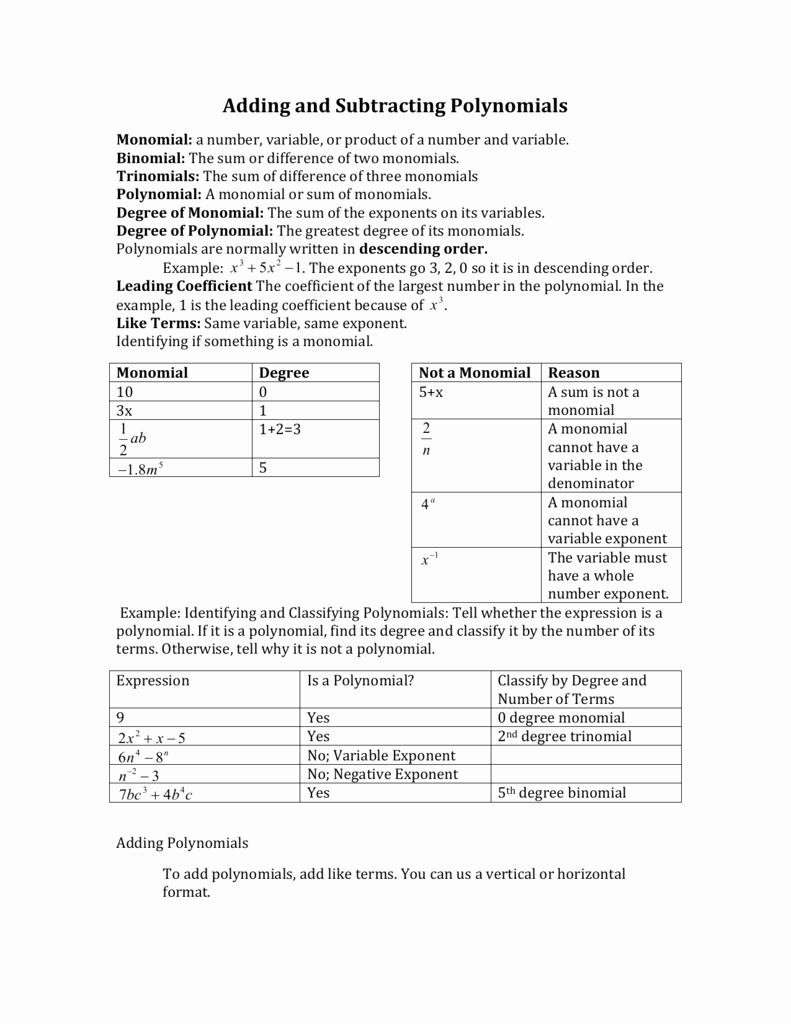 Adding and Subtracting Polynomials Worksheet Best Of Adding and Subtracting Polynomials Color by Number