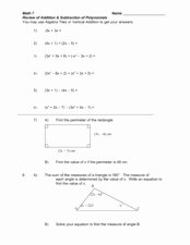Adding and Subtracting Polynomials Worksheet Best Of Math 7 Review Of Addition &amp; Subtraction Of Polynomials