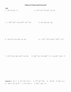 Adding and Subtracting Polynomials Worksheet Inspirational Adding and Subtracting Polynomials 8th 9th Grade