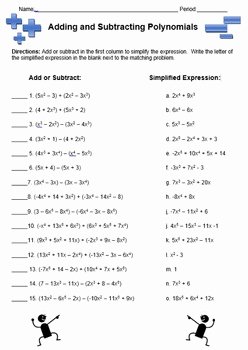 Adding and Subtracting Polynomials Worksheet Lovely Adding and Subtracting Polynomials Matching by K
