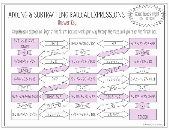 Adding and Subtracting Radicals Worksheet Best Of Operations with Radical Expressions Maze Adding