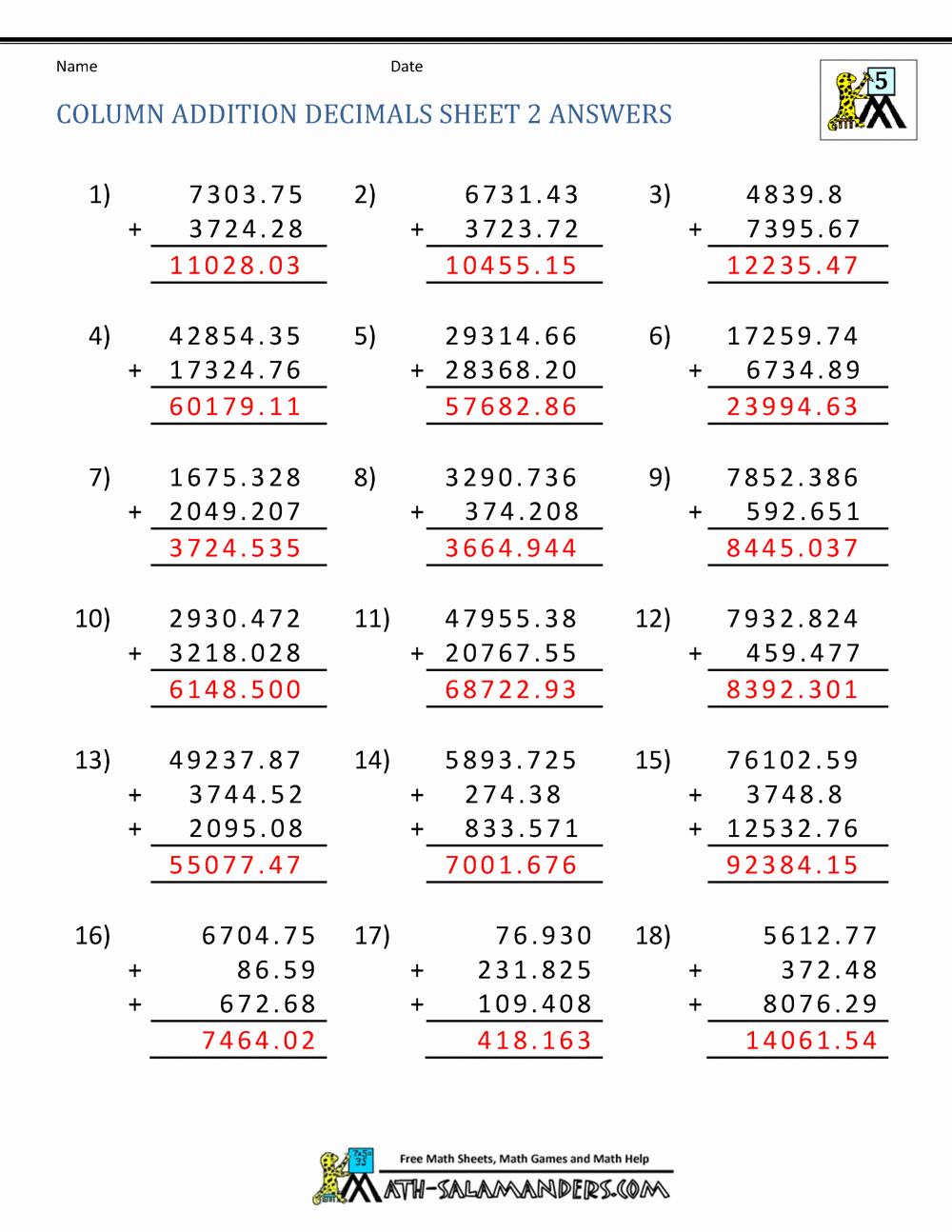 50 Adding Decimals Worksheet Pdf