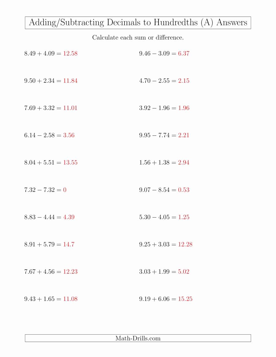 50 Adding Decimals Worksheet Pdf
