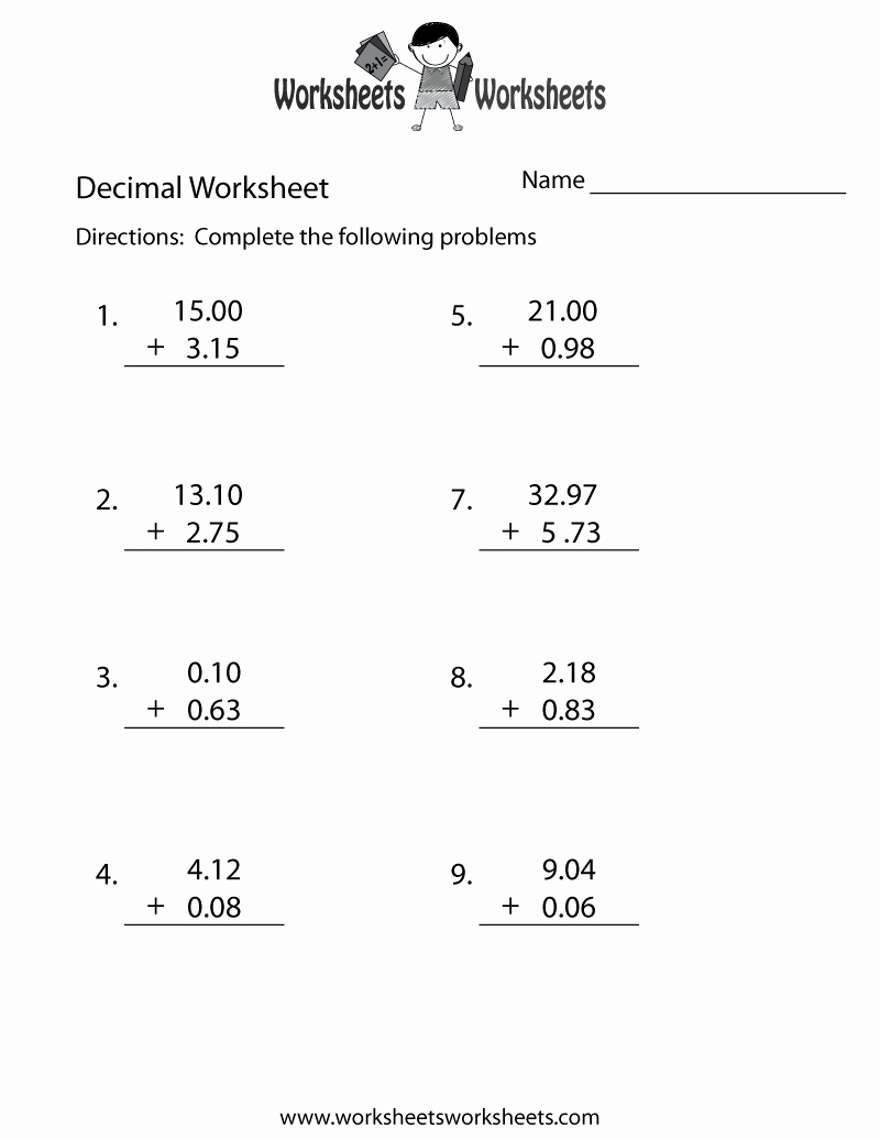 Adding Decimal Worksheets