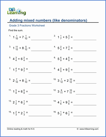 Adding Decimals Worksheet Pdf Inspirational Grade 3 Fractions Worksheet Add Mixed Numbers with Like