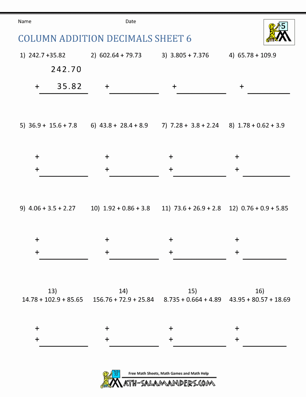 50 Adding Decimals Worksheet Pdf