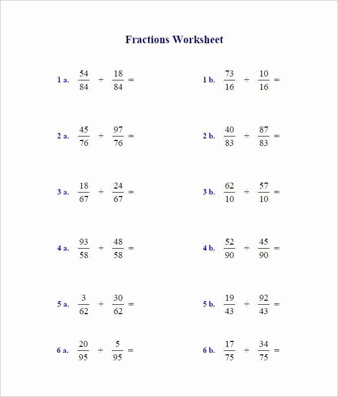 Adding Fractions Worksheet Pdf Best Of Sample Adding Fractions Worksheet Templates