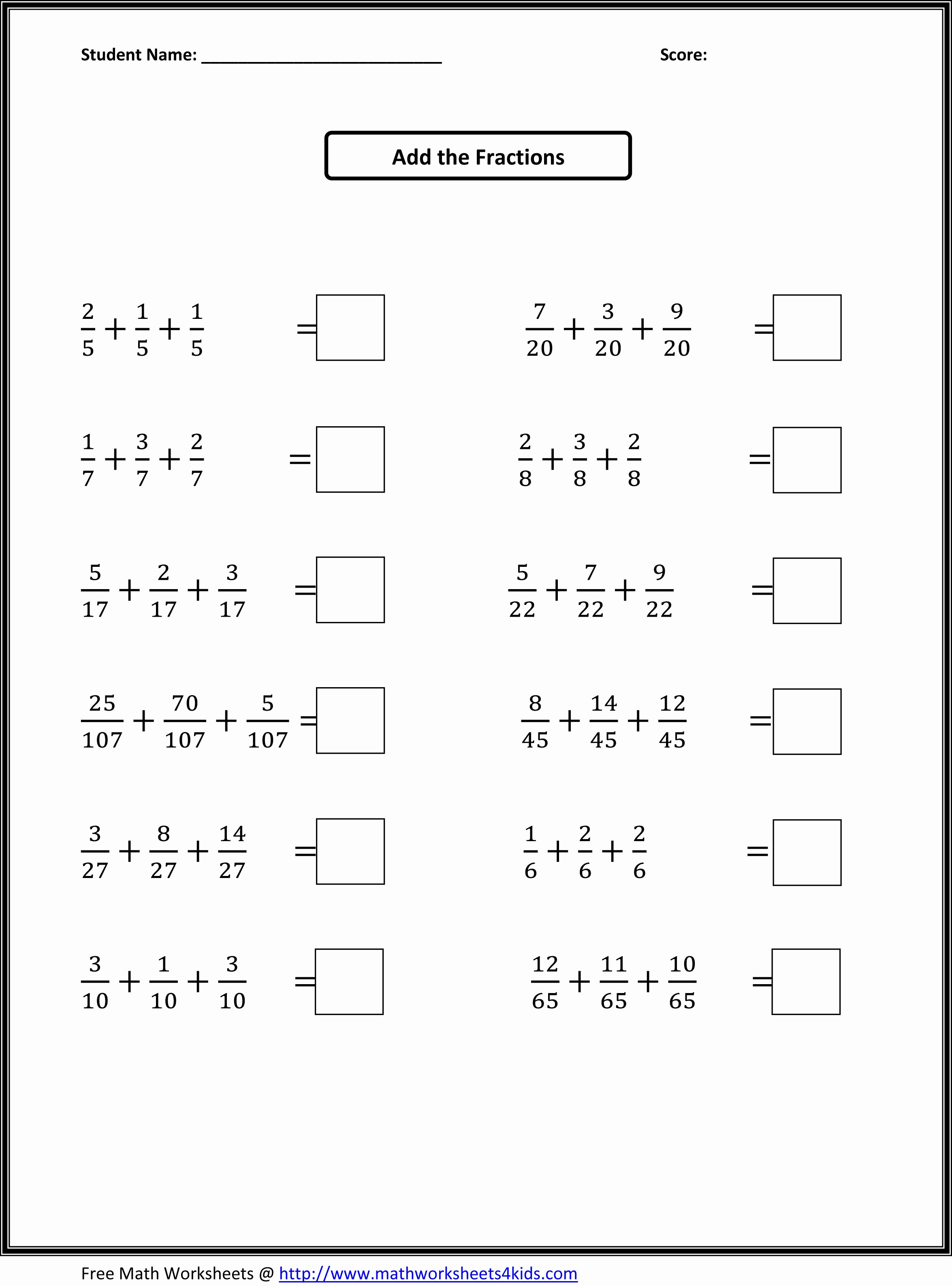 Adding Fractions Worksheet Pdf Fresh Fourth Grade Math Worksheets