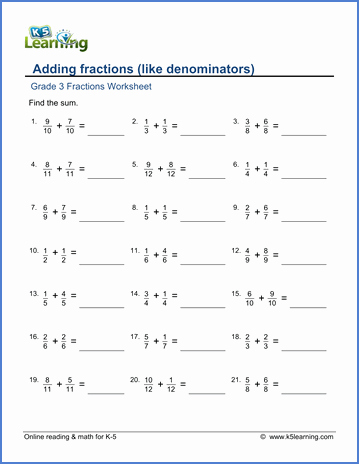 Adding Fractions Worksheet Pdf Fresh Grade 3 Math Worksheet Adding Fractions with Like