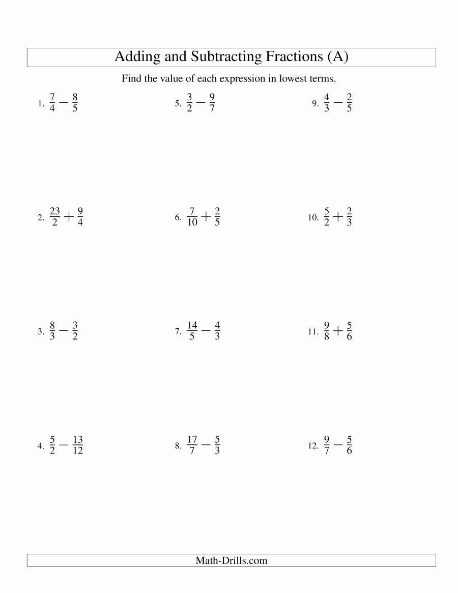 Adding Fractions Worksheet Pdf Lovely Adding and Subtracting Fractions No Mixed Fractions A