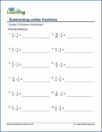 Adding Fractions Worksheet Pdf Lovely Grade 5 Fractions Worksheet Subtracting Unlike Fractions
