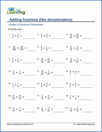 Adding Fractions Worksheet Pdf New Grade 5 Math Worksheet Adding Fractions with Like