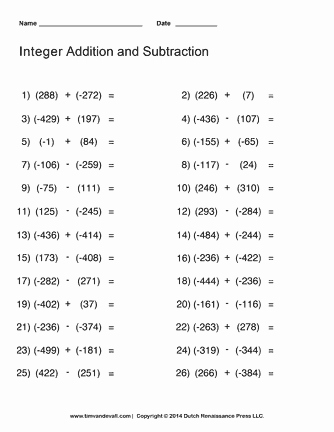 Adding Integers Worksheet Pdf Elegant Adding and Subtracting Integers Worksheet