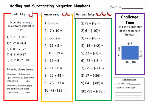 Adding Integers Worksheet Pdf Fresh Adding and Subtracting Negative Numbers Differentiated