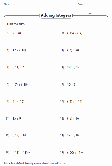 Adding Integers Worksheet Pdf New Adding and Subtracting Integers Worksheets