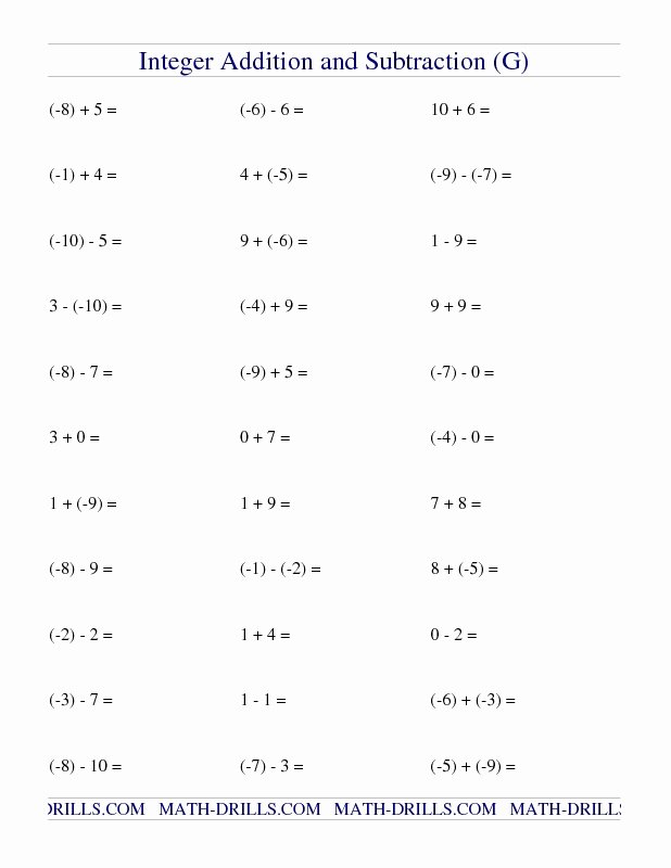 Adding Integers Worksheet Pdf New Free Math Worksheet Integers Addition and Subtraction
