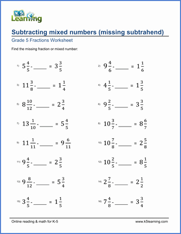 Adding Mixed Numbers Worksheet Awesome Grade 5 Math Worksheet Subtracting Mixed Numbers Missing