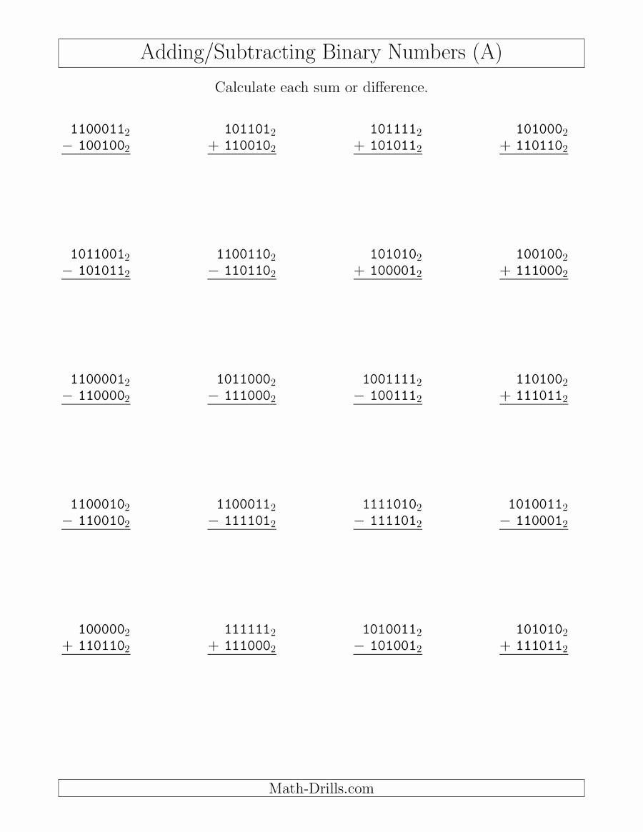 Adding Mixed Numbers Worksheet Fresh Adding and Subtracting Binary Numbers Base 2 A Mixed