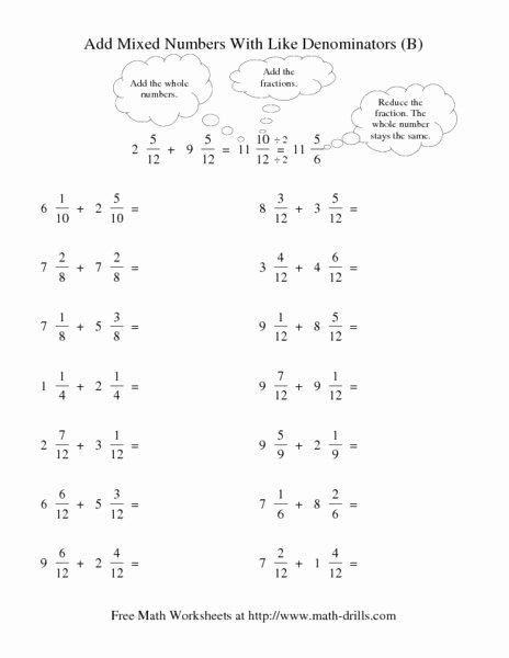 Adding Mixed Numbers Worksheet Lovely Add Mixed Numbers with Like Denominators Worksheet