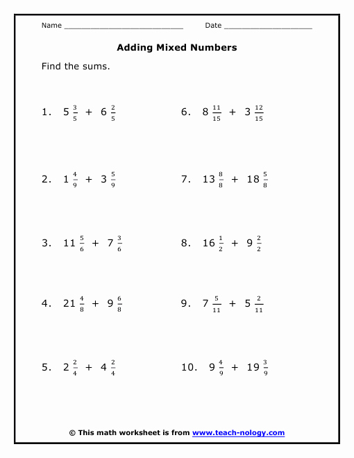 Adding Mixed Numbers Worksheet Lovely Adding Mixed Numbers with Like Denominators Worksheets