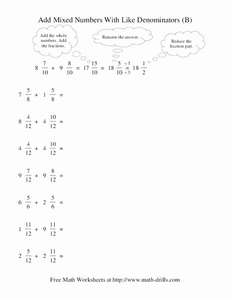 Adding Mixed Numbers Worksheet New Add Mixed Numbers with Like Denominators B Worksheet for