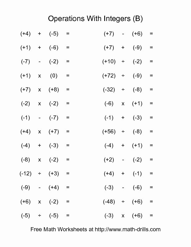 Adding Rational Numbers Worksheet Awesome Free Math Worksheet All Operations with Integers Range