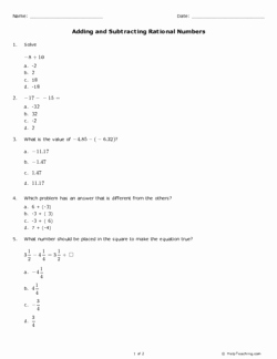 Adding Rational Numbers Worksheet Best Of Adding and Subtracting Rational Numbers Grade 7 Free