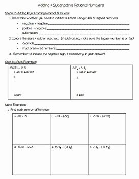 Adding Rational Numbers Worksheet Elegant Adding &amp; Subtracting Rational Numbers Notes Practice