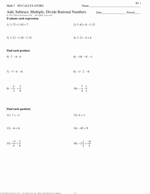 Adding Rational Numbers Worksheet Unique Add Subtract Multiply Divide Rational Numbers Review