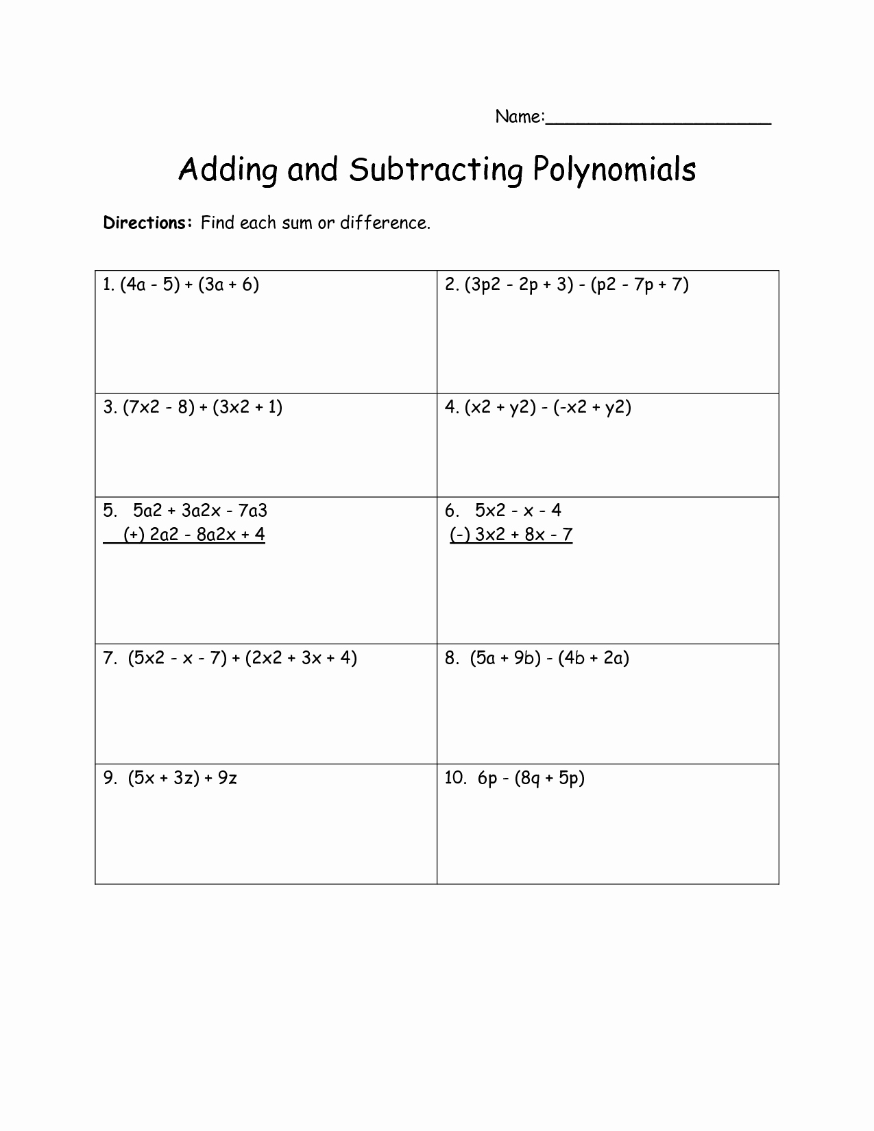 50 Adding Subtracting Polynomials Worksheet
