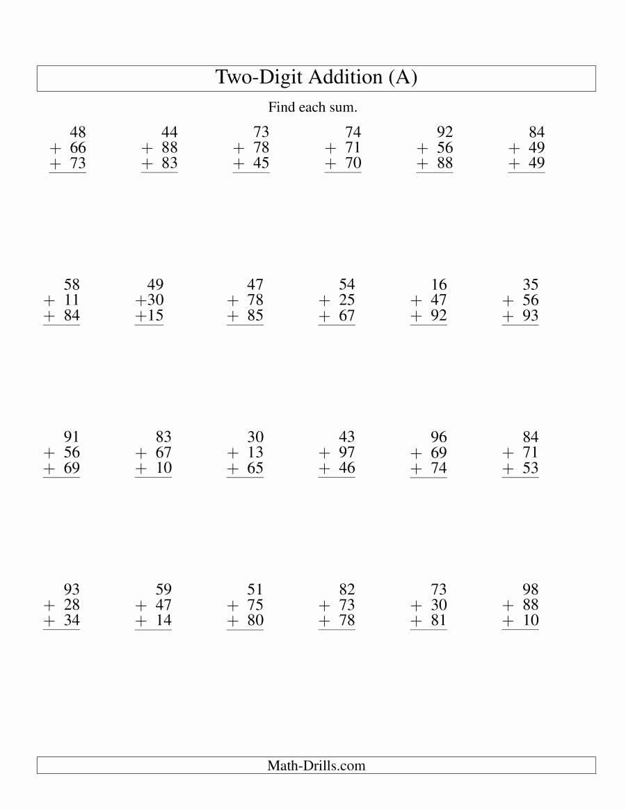 Adding Three Numbers Worksheet Awesome Column Addition Three Two Digit Numbers A