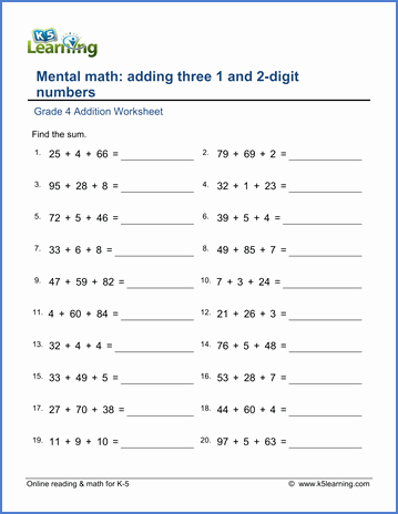 Adding Three Numbers Worksheet Fresh Grade 4 Math Worksheet Addition Adding Three 1 and 2
