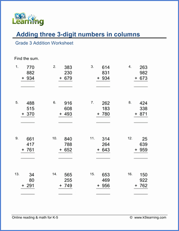 Adding Three Numbers Worksheet Luxury Grade 3 Addition Worksheets Adding Three 3 Digit Numbers