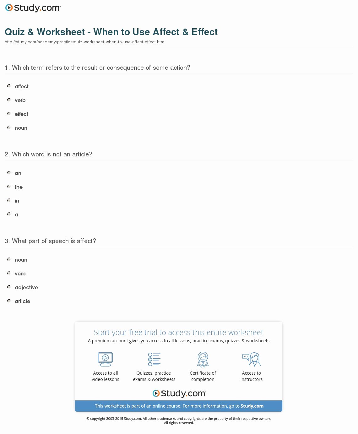 Affect Vs Effect Worksheet