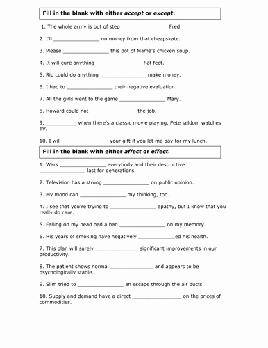 Affect Vs Effect Worksheet Luxury Affect Effect Worksheet Answers by Temperance