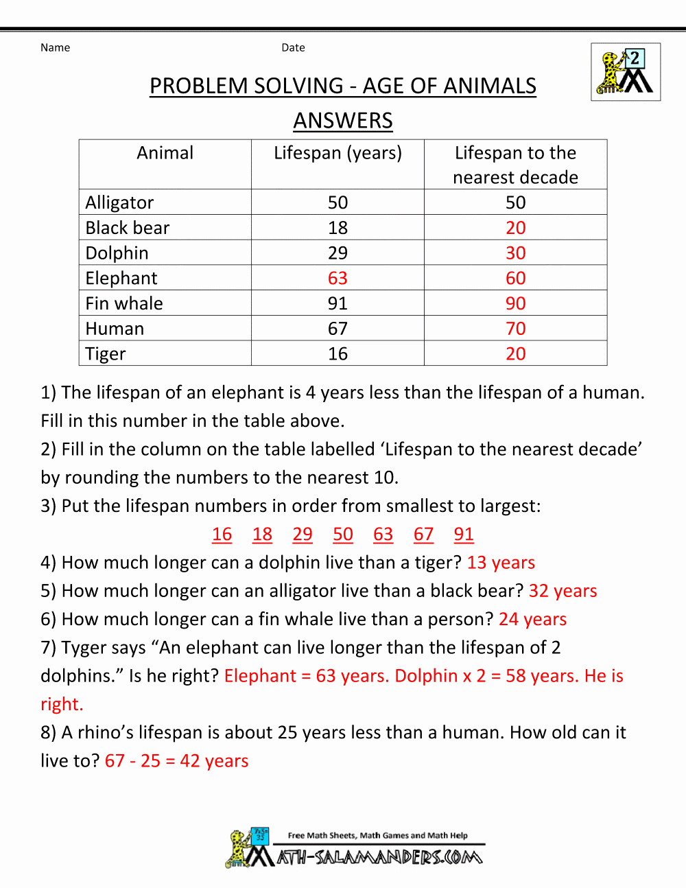 43 Age Word Problems Worksheet