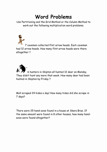 Age Word Problems Worksheet Fresh Stone Age Multiplication Word Problems by Mlbarker