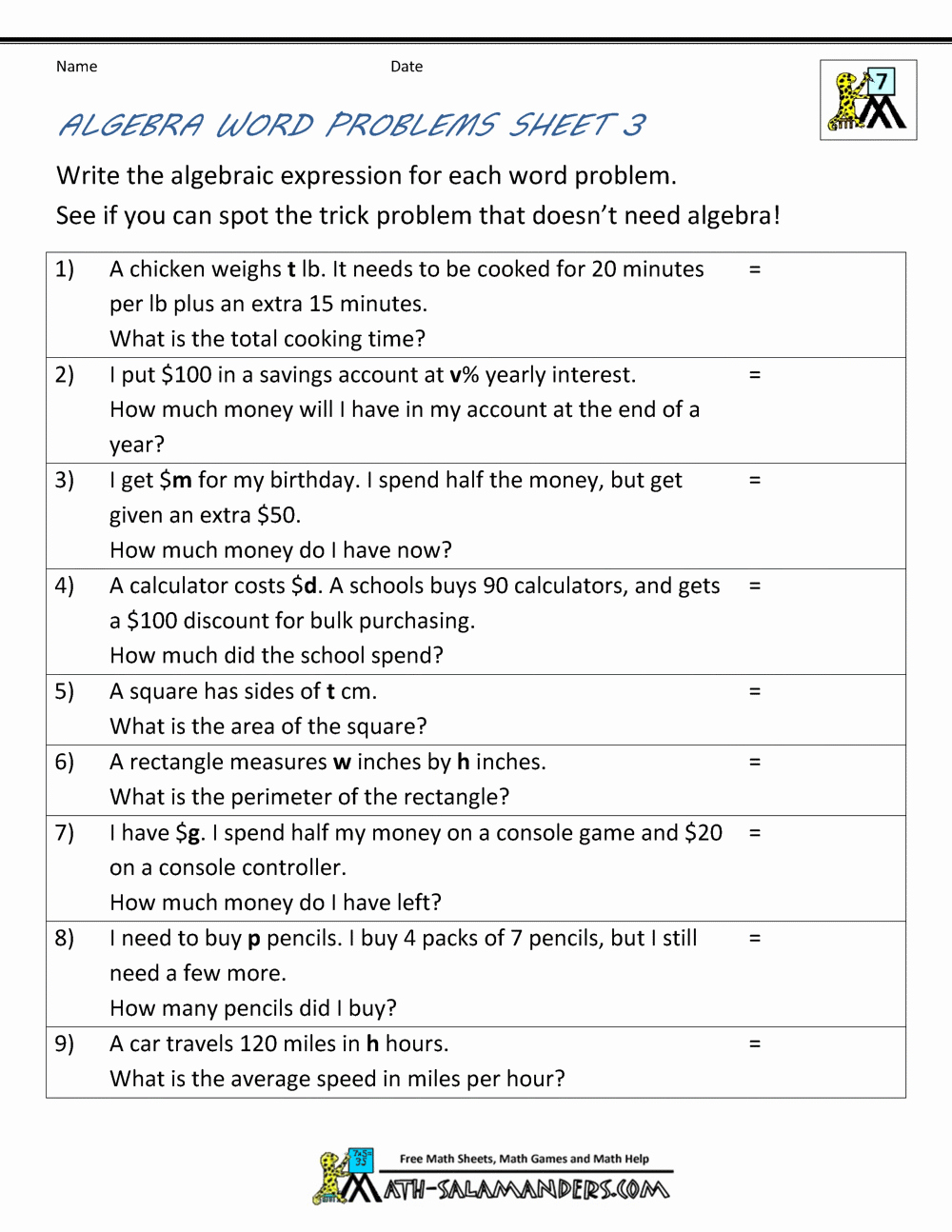 Age Word Problems Worksheet Lovely Basic Algebra Worksheets