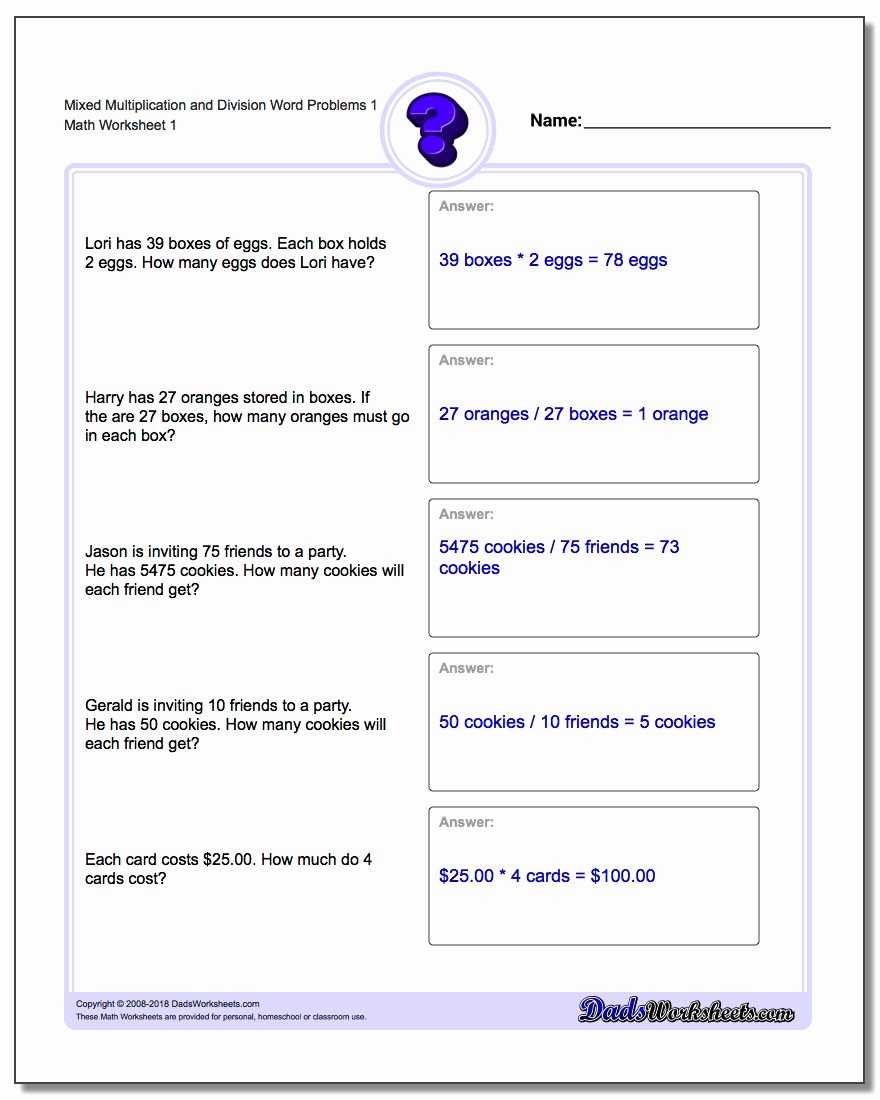 Age Word Problems Worksheet Luxury Mixed Multiplication and Division Word Problems