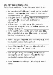 Age Word Problems Worksheet Unique English Worksheets Money Word Problems