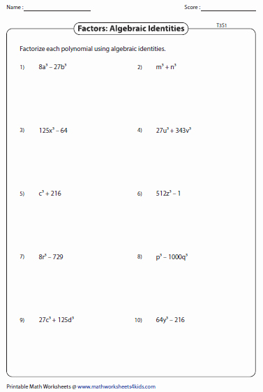 Algebra 1 Factoring Worksheet Beautiful Factoring Polynomial Worksheets