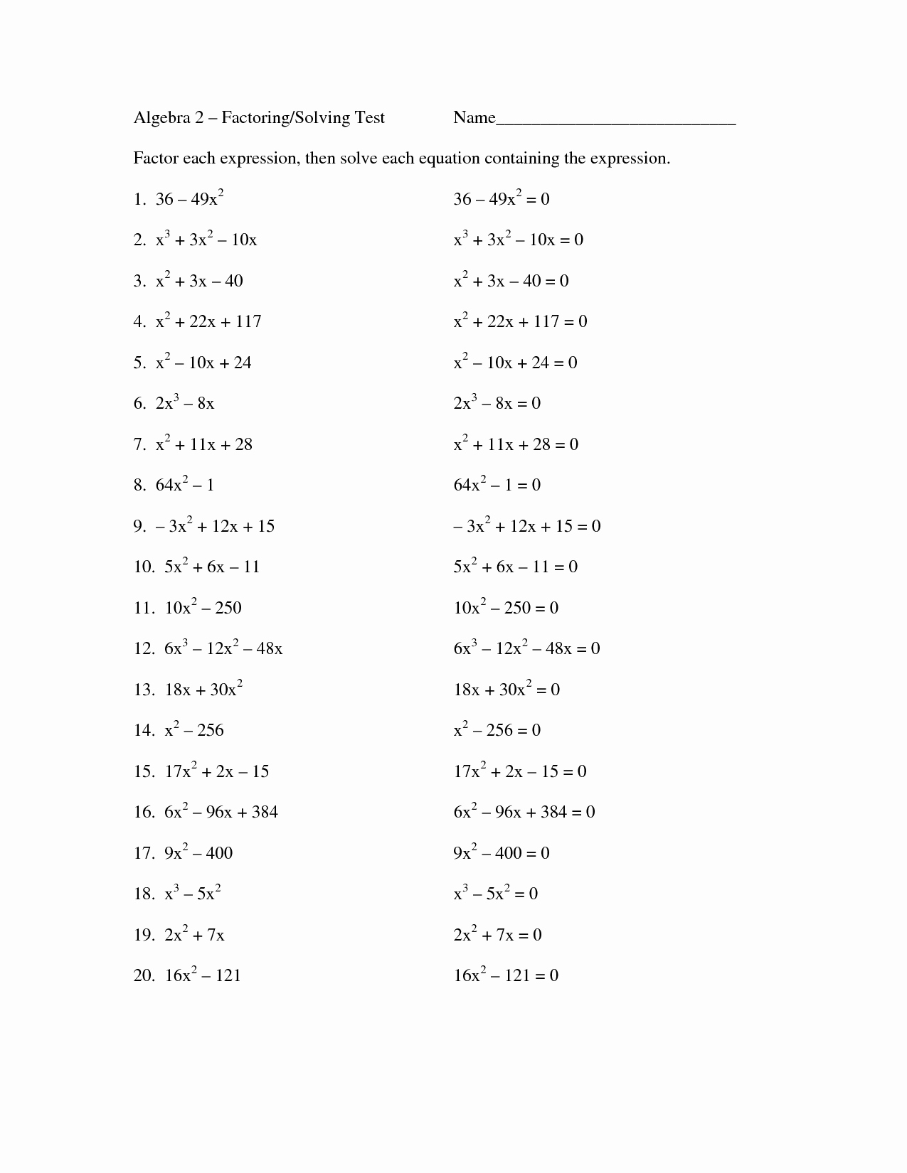 Algebra 1 Factoring Worksheet Elegant 11 Best Of Factoring Worksheets Algebra Ii