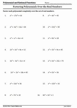 Algebra 1 Factoring Worksheet Inspirational Algebra Ii or Precalculus Practice Worksheet for Factoring