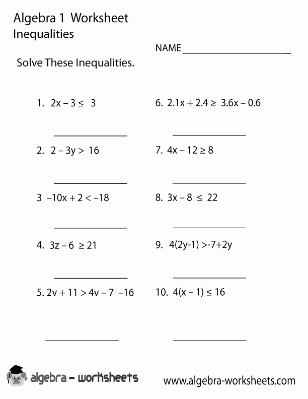 Algebra 1 Functions Worksheet Elegant Inequalities Algebra 1 Worksheet