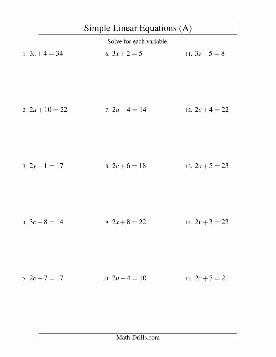 Algebra 1 Functions Worksheet New solving Linear Equations form Ax B = C A