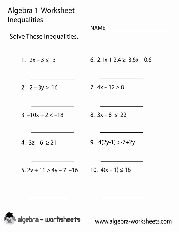 Algebra 1 Inequalities Worksheet Inspirational Inequalities Algebra 1 Worksheet