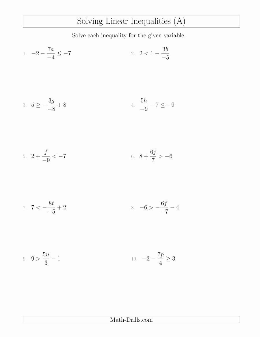Algebra 1 Inequalities Worksheet Inspirational solving Linear Inequalities Including A Third Term