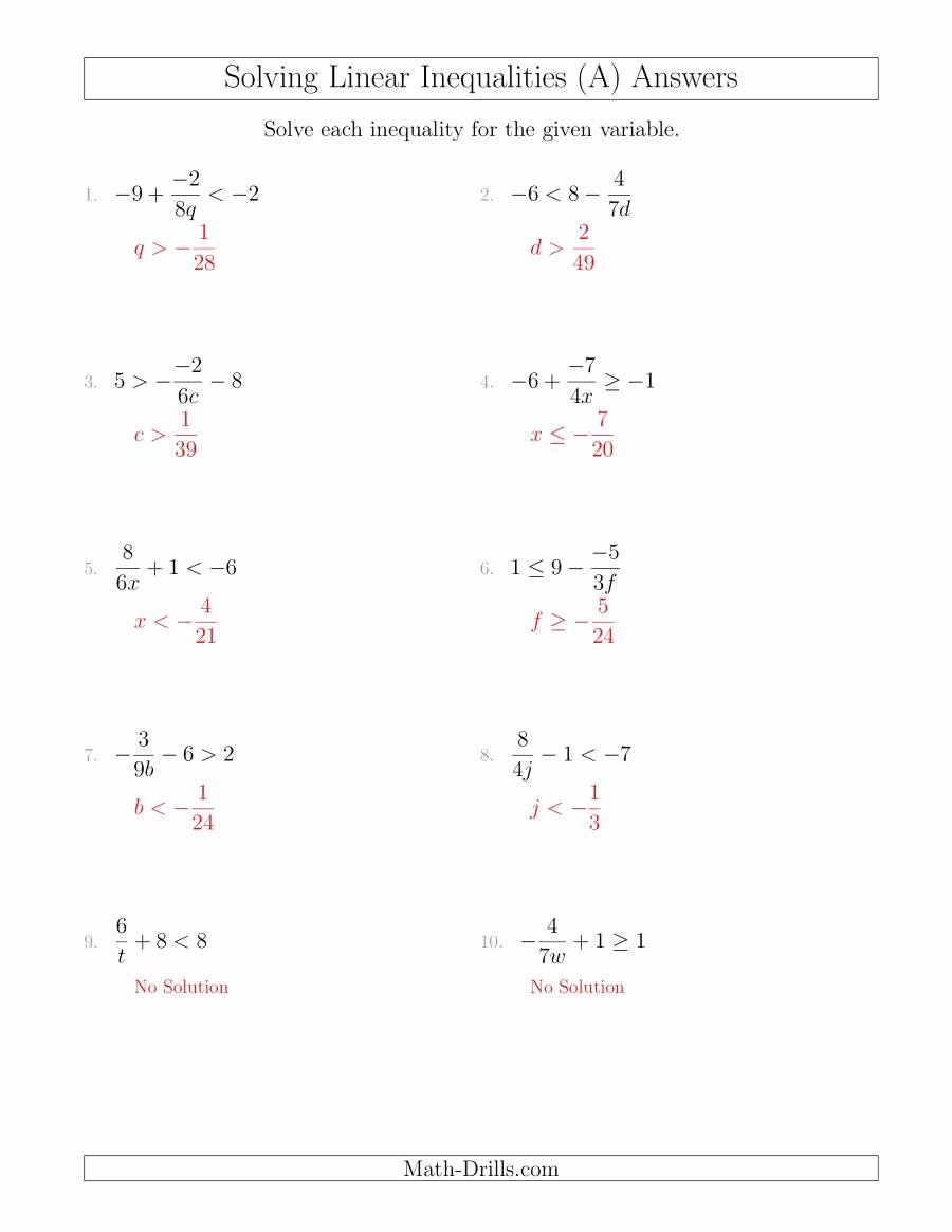 Algebra 1 Inequalities Worksheet New solving Linear Inequalities Including A Third Term